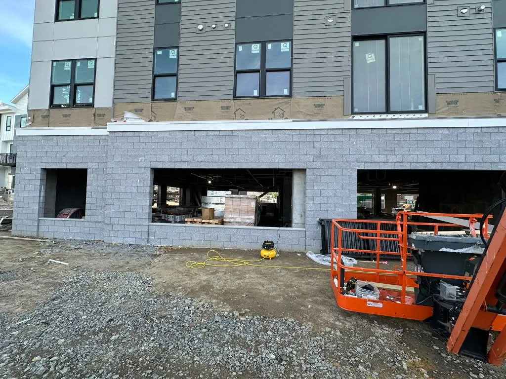 Block and framing at building base