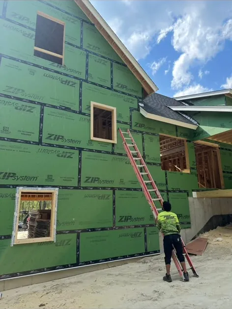 Weather barrier installed on new home
